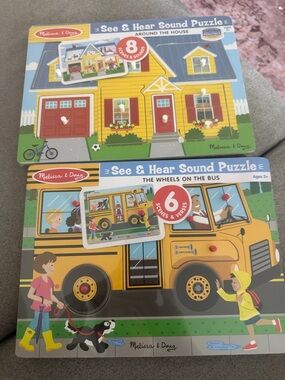 Melissa & Doug TWO Sound Puzzles NEW “around the house” & “wheels on the bus”